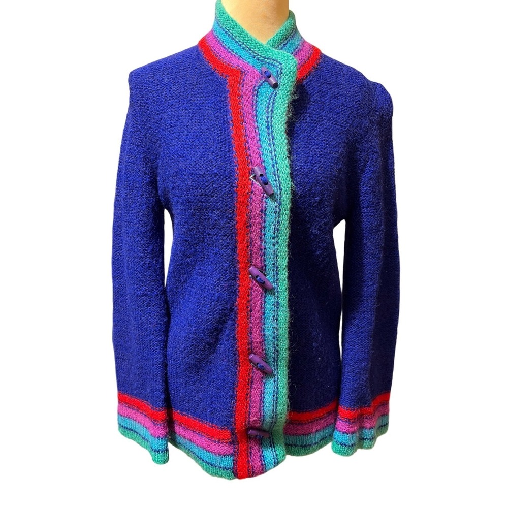 Renee Tener for Outlander VTG Mohair Wool Cardigan Jewel Tone Wood Toggle L